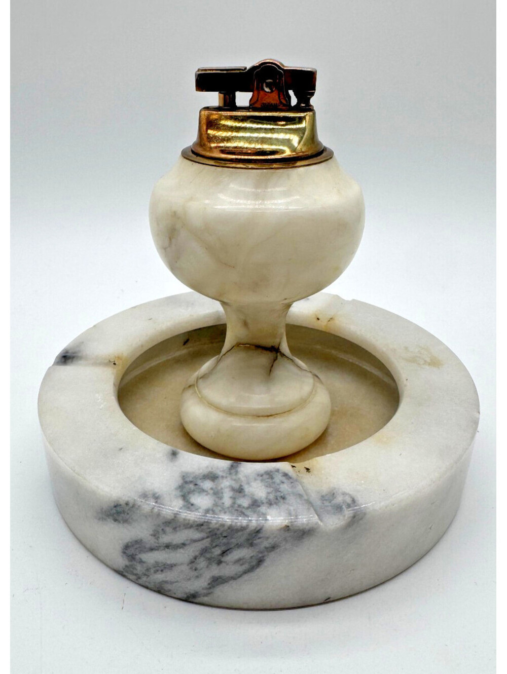 Vintage Ho-Ta-Ru Japan Alabaster Table Lighter Ashtray Marble Stone MCM